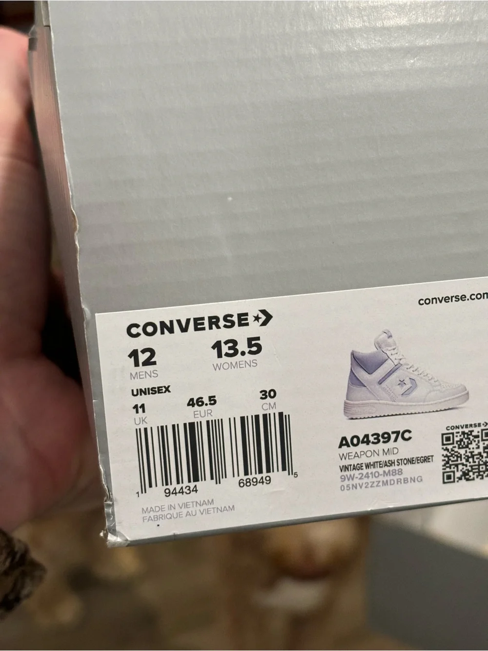 Converse Weapon Mid ‘White Grey Leather’ Men’s Size 12 Sneakers NEW | A04397C
